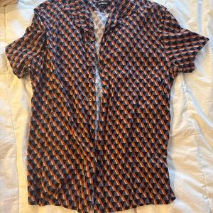 Express Men's Geometric Button-Down Shirt - Black and Orange
